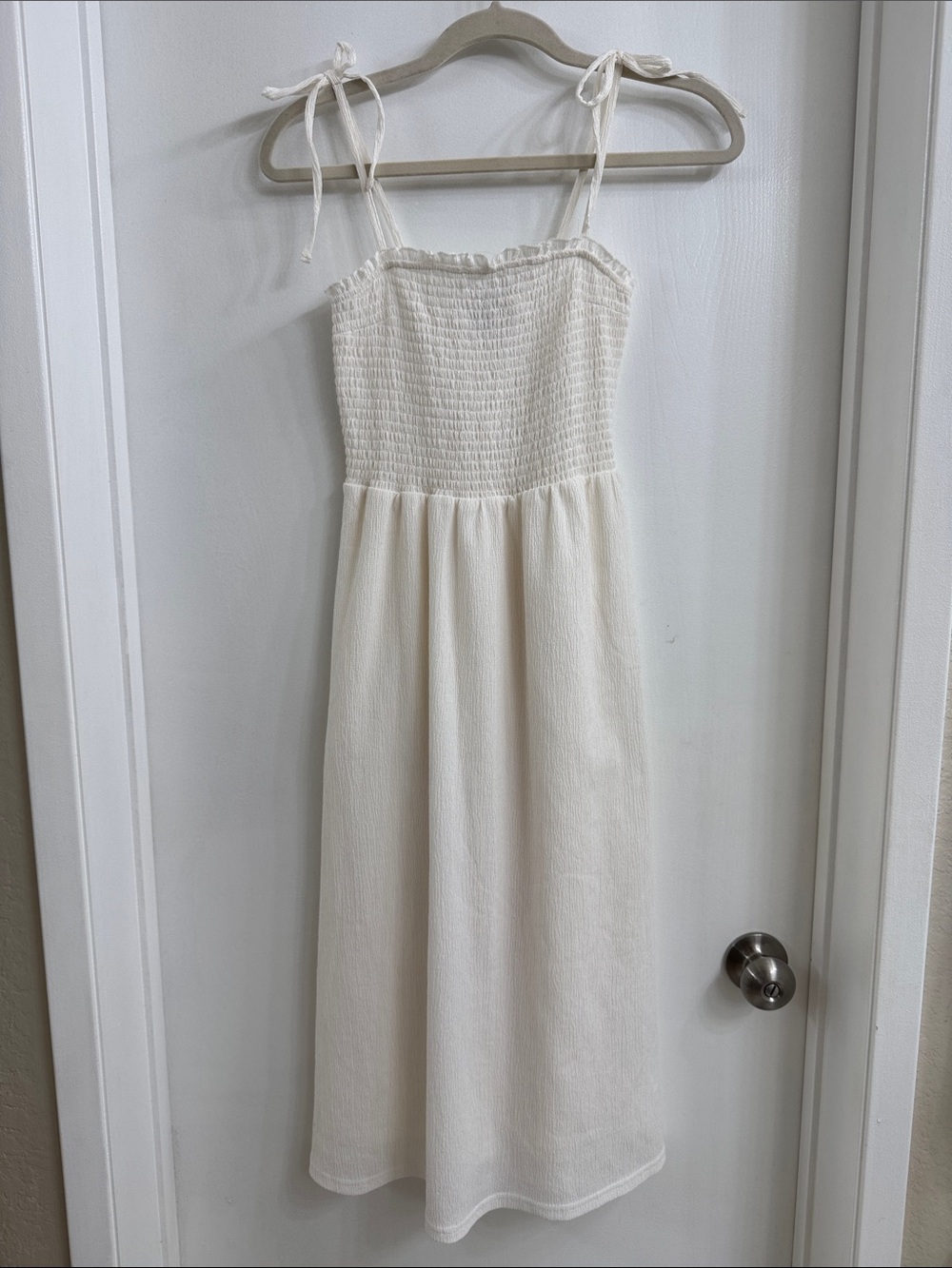 Divided H&M White Smocked Midi Sundress with Tie Straps